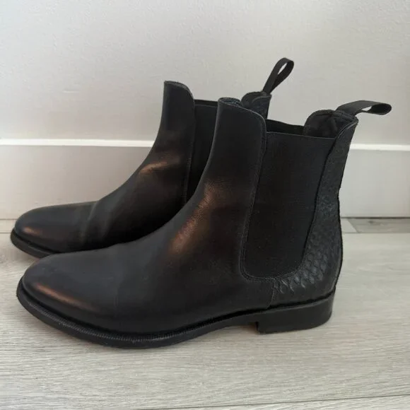 Scarosso Chelsea Italian Leather Boot Black Crocodile Print TOP Condition US 6.5